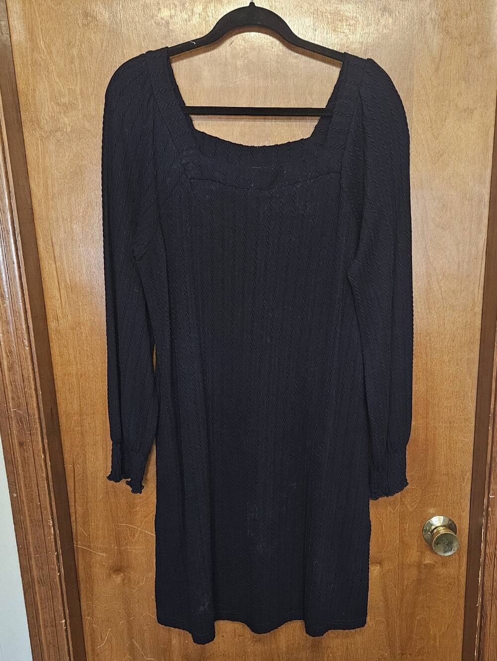 Navy Long-Sleeve Knit Square Neck Dress